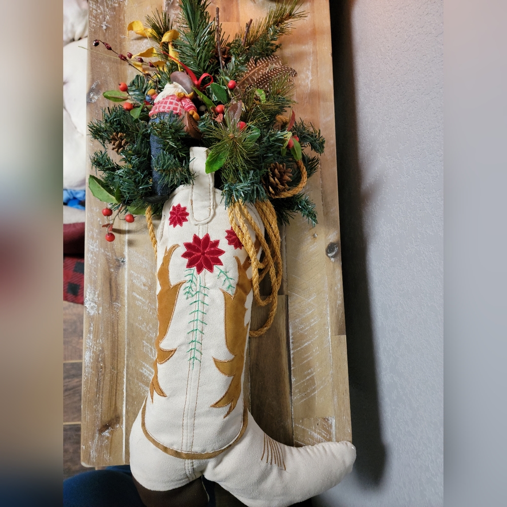 Western Cowboy Boot Christmas Tree Pine Tree Santa Holiday Arrangement Farmhouse